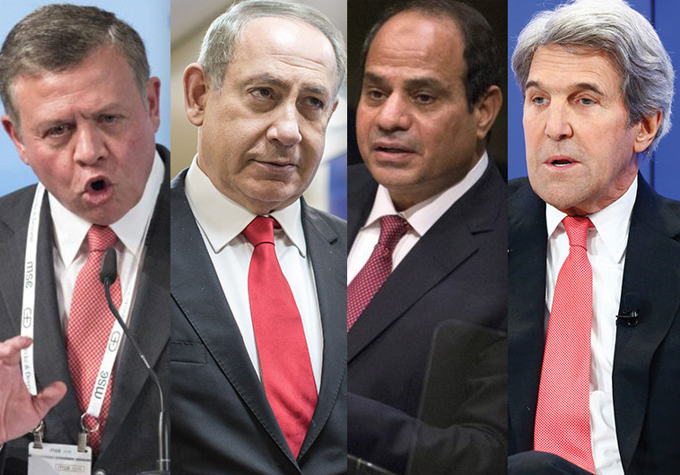 ג'ון קרי, עבד אל-פתח א-סיסי, בנימין נתניהו, המלך עבדאללה. צילום: רויטרס, פלאש 90