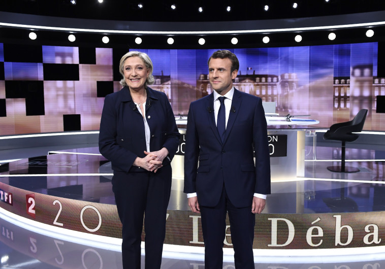 מארין לה פן ועמנואל מקרון בעימות הנשיאותי. צילום: AFP