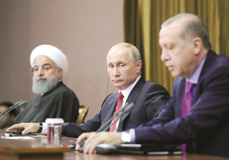 &quot;ציר הרשע&quot; החדש? ארדואן, פוטין ורוחאני בפגישה בסוצ'י. צילום: רויטרס