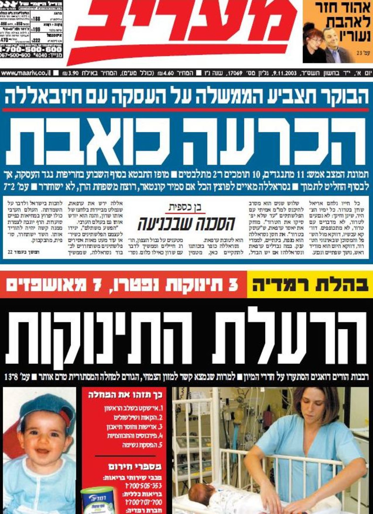 שער מעריב המדווח על פרשת רמדיה