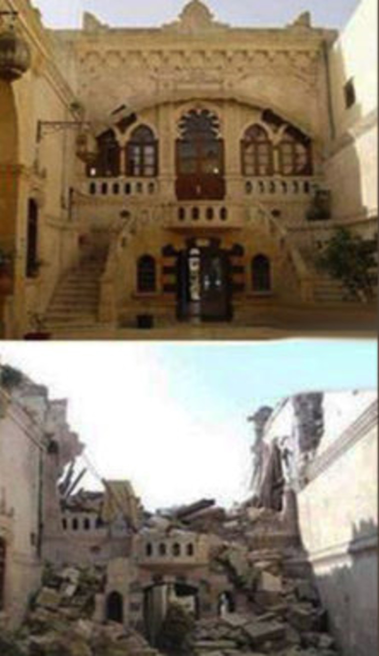 בית יחזקאל ששון לפני ההריסה ואחריה. צילום: Beaugosses CC BY-SA 3.0