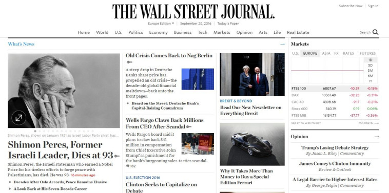 הוול סטריט ג'ורנל. צילום מסך