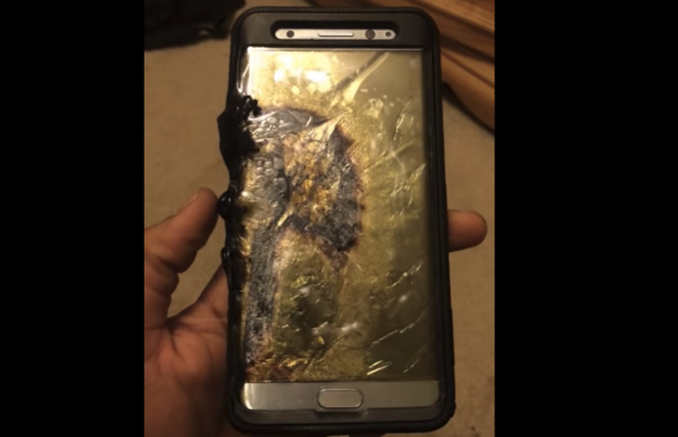 מכשיר סמסונג גלאקסי נוט 7 שרוף. צילום מסך