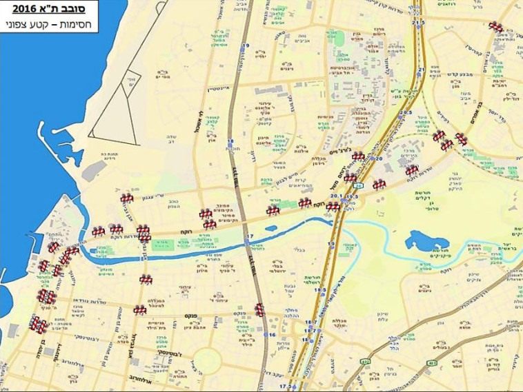 מפת חסימת הצירים בסובב תל אביב