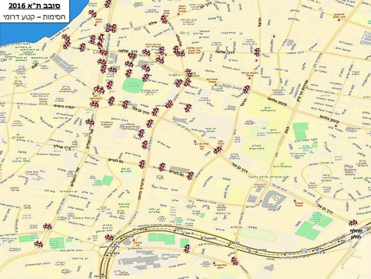 מפת חסימת הצירים בסובב תל אביב