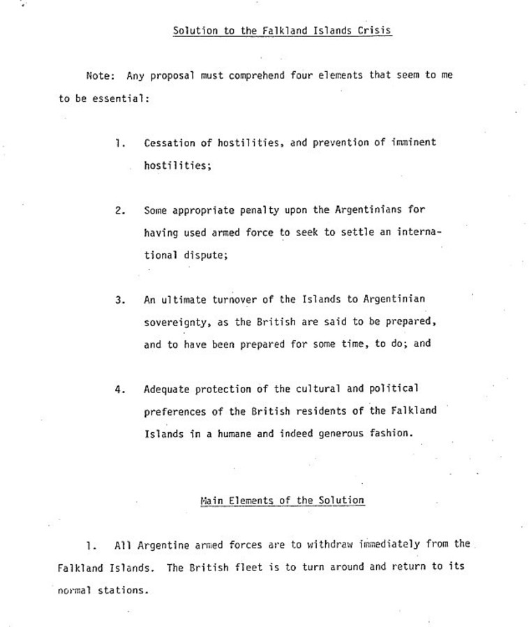 מסמך ה-CIA לפתרון למלחמת פוקלנד. צילום: ה-CIA