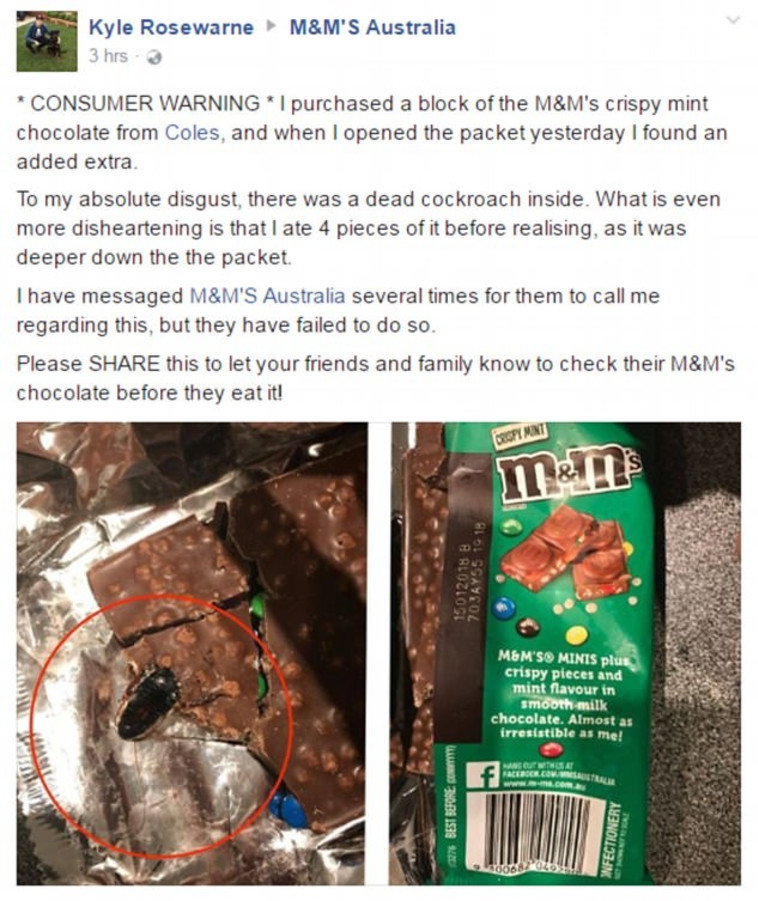 הפוסט שהעלה הצעיר לפייסבוק, כולל תמונות להמחשה. קייל רוזווארן/פייסבוק