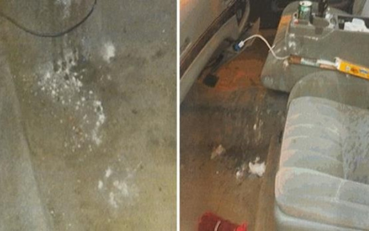 כאשר השוטר הגיע לזירה, ראה שהנהג והמכונית מכוסים באבקה לבנה. צילום מסך