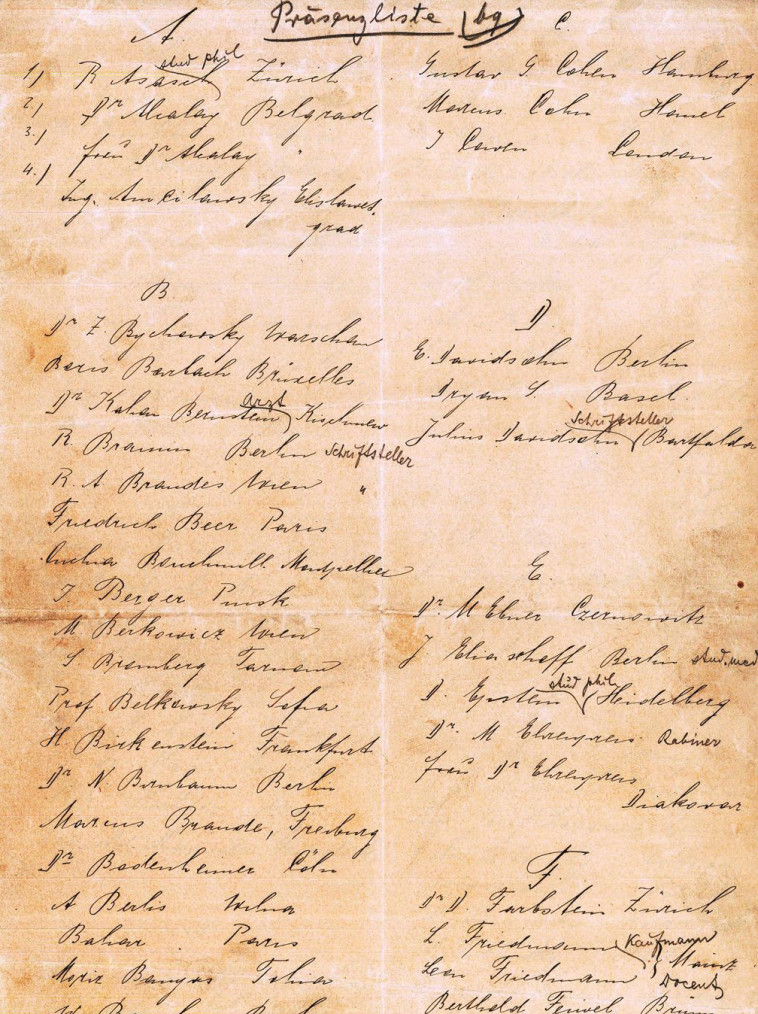 רשימת המשתתפים בקונגרס. נוכחות חובה. צילום: הארכיון הציוני