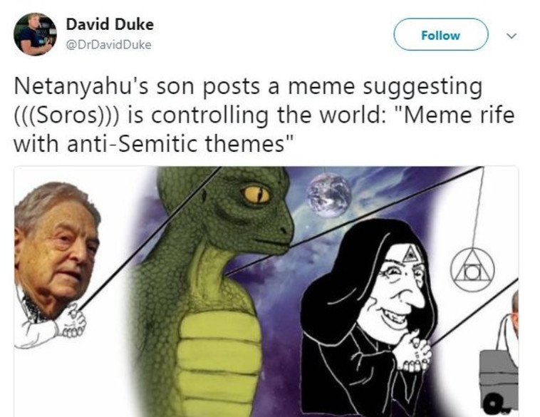 דיוויד דיוק בתגובה לפוסט של יאיר נתניהו. צילום מסך טוויטר