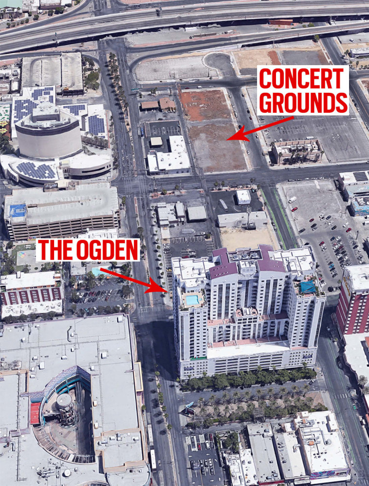 אתר פסטיבל &quot;החיים יפים&quot; בו אליו ייתכן שפאדוק תכנן לירות והמגדל בו שכר דירות. צילום: google street view