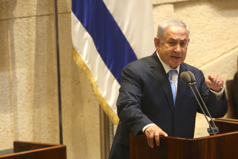 נתניהו במהלך נאומו, הערב במליאה. צילום: מרק ישראל סלם