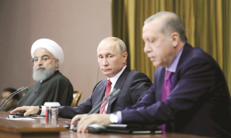  ארדואן, ולדימיר פוטין וחסן רוחאני. צילום: רויטרס
