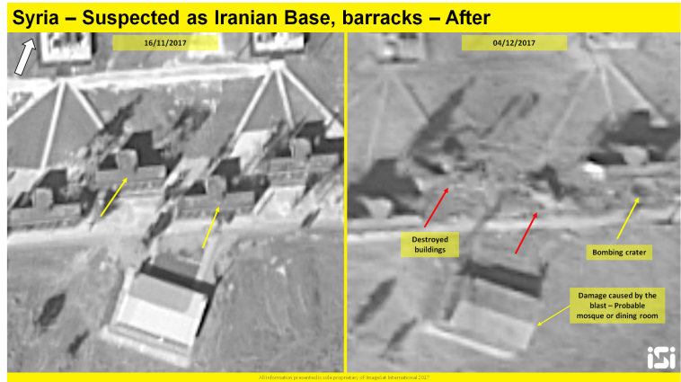 הבסיס שהופצץ בסוריה. לפני ואחרי. צילום:  ImageSat International: