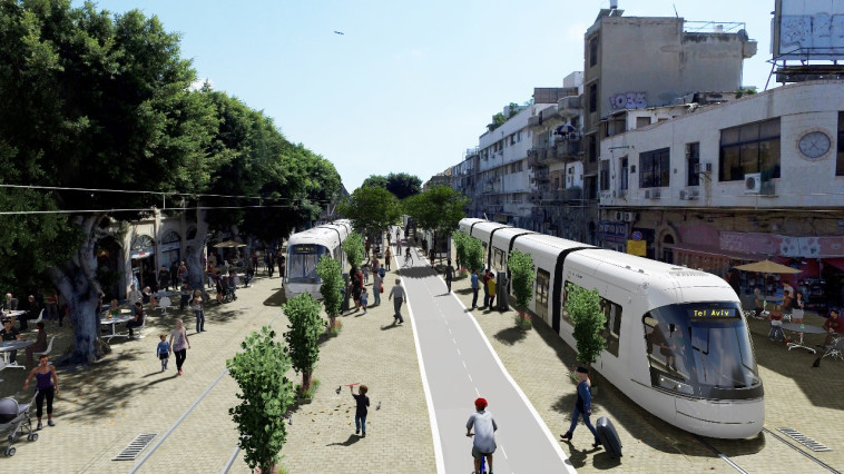 הדמייה של הרכבת הקלה ביפו. צילום: נת"ע