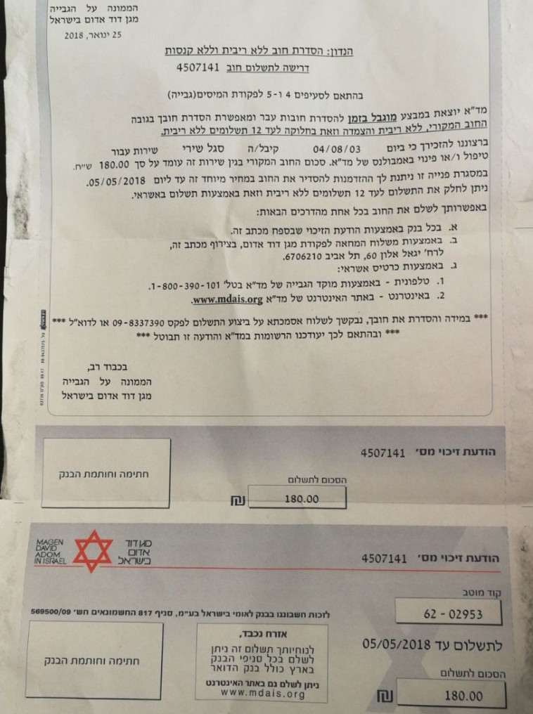 בקשה לתשלום על סף 180 שקלים