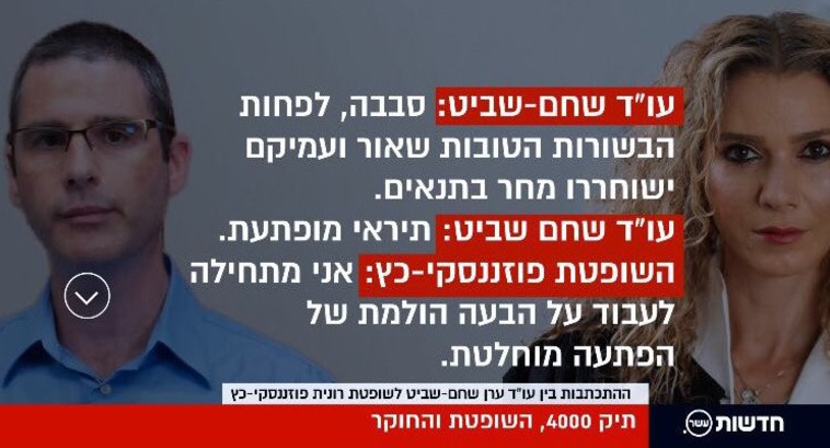 ההתכתבות בין השופטת לחוקר. צילום מסך ערוץ עשר