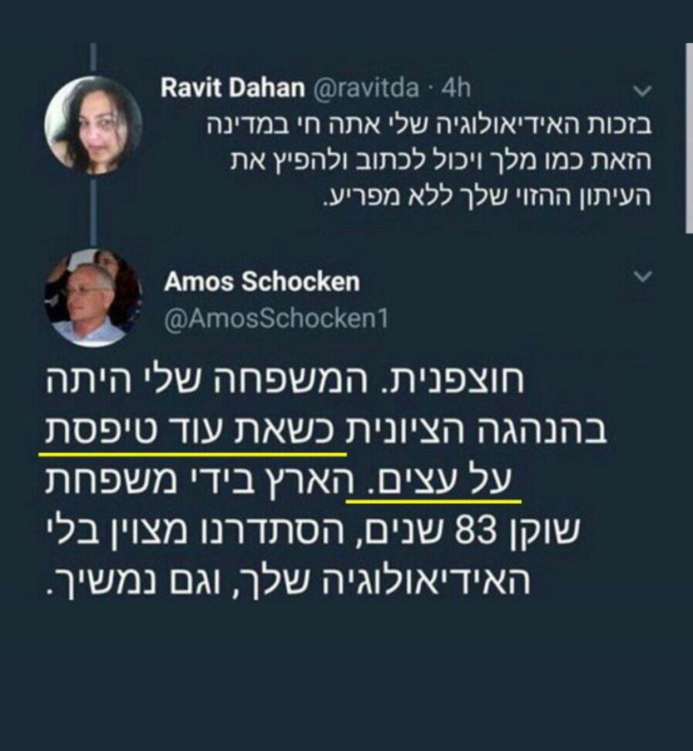 ההתקפה של עמוס שוקן על המגיבה. צילום מסך טוויטר