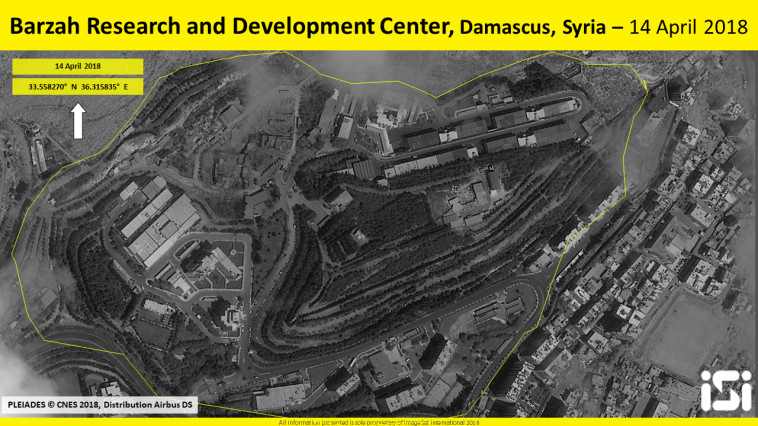 תמונות לוויין של אחד האתרים שהותקפו בסוריה. קרדיט: (ImageSat International: (ISI