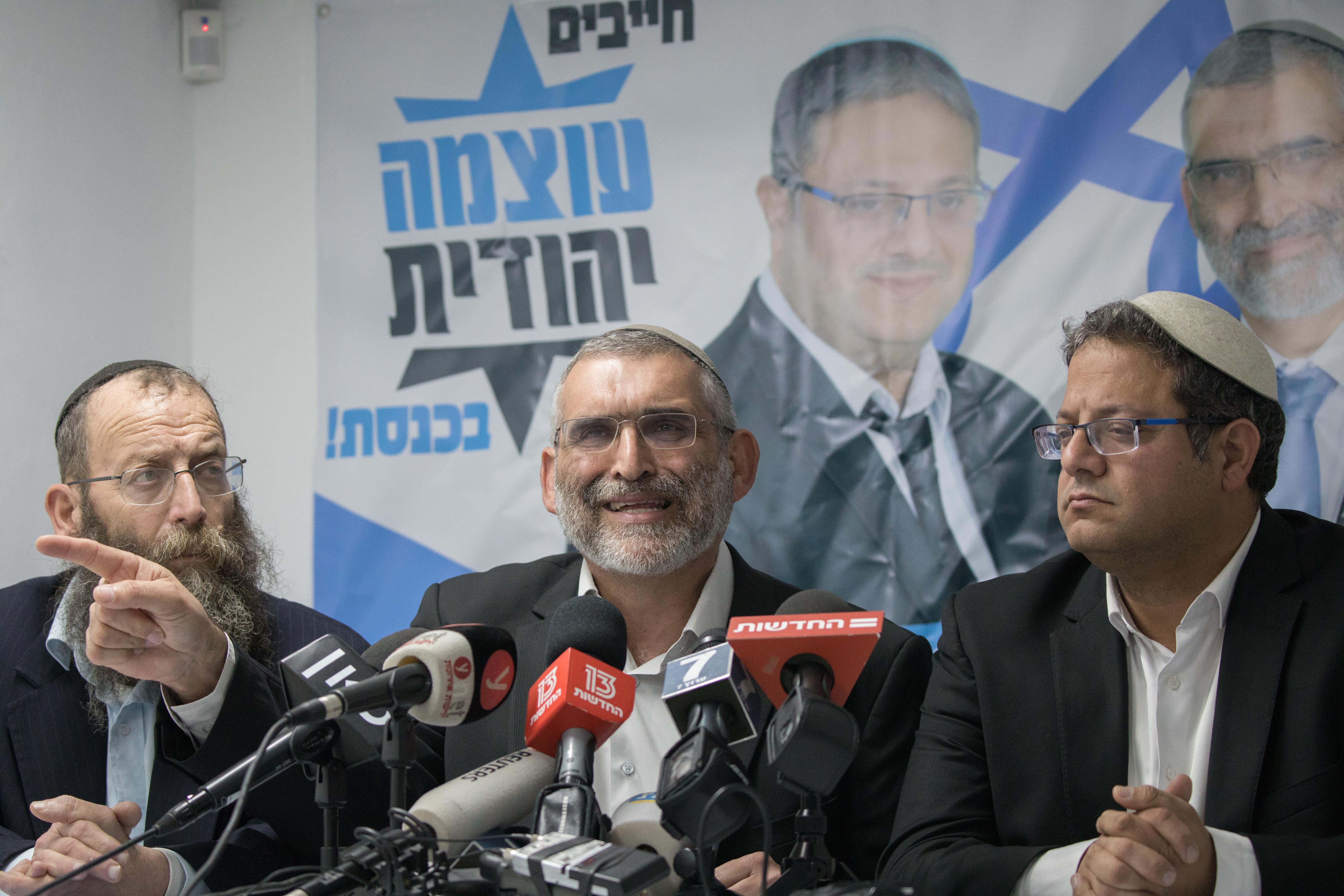 חברי עוצמה יהודית, מרזל, בן גביר ובן ארי. צילום: יונתן זינדל, פלאש 90