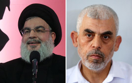 יחיא סינוואר, חסן נסראללה (צילום: פלאש 90,STRINGER/AFP via Getty Images)