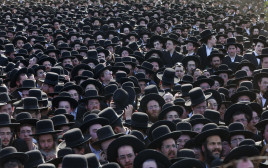אלפי חרדים מחסידות גור מפגינים נגד מעצר העריקים (צילום: טל גל, פלאש 90)