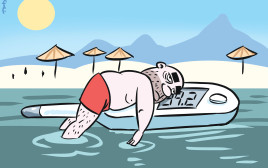 רון קופמן בבריכה בקפריסין (צילום: איור: איציק סמוכה)