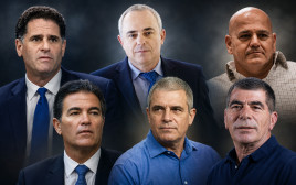 משה תמיר, גבי אשכנזי, יובל שטייניץ, רון דרמר, גל הירש, יוסי כהן (צילום: פלאש 90,יוסי אלוני)