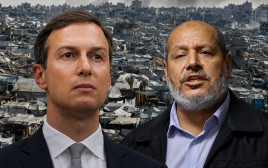 חליל אל חיה וג'ארד קושנר על רקע הריסות בעזה (צילום: רויטרס)