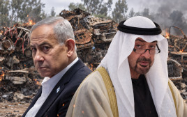 נתניהו, בן זאיד, אזהרת השבעה באוקטובר (צילום: בינה מלאכותית,משה שי,צילום מסך קשת 12, Arie Leib Abrams/Flash90, יונתן זינדל פלאש 90,רויטרס)