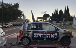 מייצג מכוניות שרופות מול הכנסת (צילום: אורנה קופרמן)