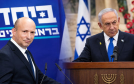 נפתלי בנט וביבי נתניהו (צילום: REUTERS,בינה מלאכותית,אוליבר פיטוסי, פלאש 90)