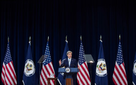 ג'ון קרי בנאומו המדיני האחרון (צילום: AFP)