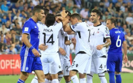 נבחרת אלבניה חוגגת מול ישראל (צילום: ערן לוף)