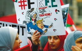פעילים פרו-פלסטינים מוחים נגד העברת השגרירות (צילום: רויטרס)
