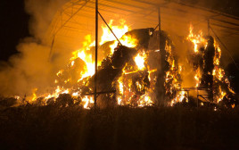 שריפת מתבן בבית הספר כדורי (צילום: דוברות כבאות מחוז צפון)