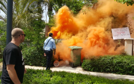 אבוקת עשן סמוך לבית ראש הממשלה בקיסריה (צילום: הפורום הישראלי לשמירה על החופים)