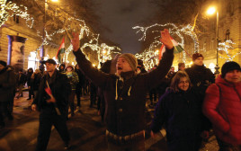 הפגנה בהונגריה (צילום: AFP)