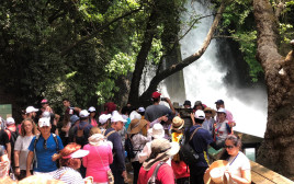 מטיילים במפל הבניאס (צילום: רשות הטבע והגנים)