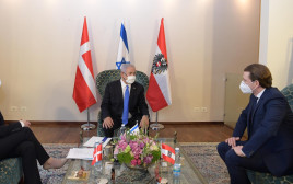 ראש הממשלה בנימין נתניהו, קנצלר אוסטריה סבסטיאן קורץ וראש ממשלת דנמרק מדה פרדריקסן  (צילום: עמוס בן גרשום, לע"מ)