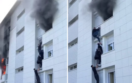 החילוץ מהבניין הבוער (צילום: צילום מסך מתוך הפייסבוק)
