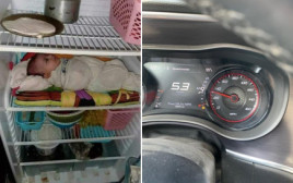 תינוק על מדפי המקרר בגלל עומס החום הקיצוני (צילום: רשתות ערביות)