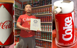 האספן השיג 11,308 פחיות קוקה קולה (צילום: Guinness World Records)