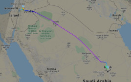 מסלול הטיסה של המטוס מירדן לערב הסעודית (צילום: צילום מסך מתוך אתר www.flightradar24.com)