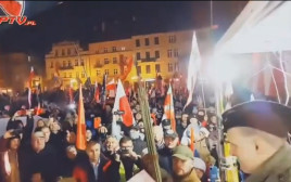 הפגנה אנטישמית בפולין (צילום: צילום מסך)