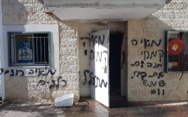 הגרפיטי שרוסס על משרד הווטרינרית העירונית בבית שמש (צילום: דוברות המשטרה)