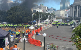משטרת ניו זילנד מפנה את המפגינים נגד חיסונים בניו זילנד  (צילום: רויטרס)