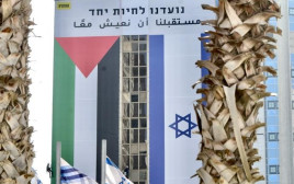 דגל ישראל ופלסטין באזור הבורסה ברמת גן  (צילום: אבשלום ששוני)