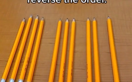 ארבע קבוצות של עפרונות, כל אחת מונה כמות שונה. עקבו אחר ההנחיות ונסו לפתור אותה (צילום: צילום מסך טיקטוק)