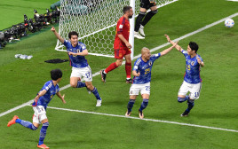 שחקני נבחרת יפן חוגגים (צילום: רויטרס)